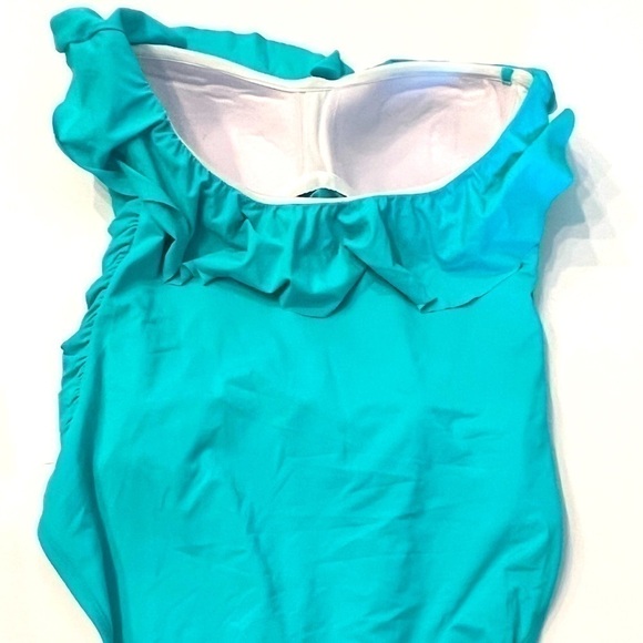 Bleu by Rod Beattie Shirred Ruffle Bandeau Mio One-Piece Swimsuit Wave Runner 8 - Picture 6 of 10